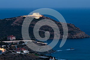 Cape Sounion, Poseidon's temple, Attica, Greece, twilight time photo